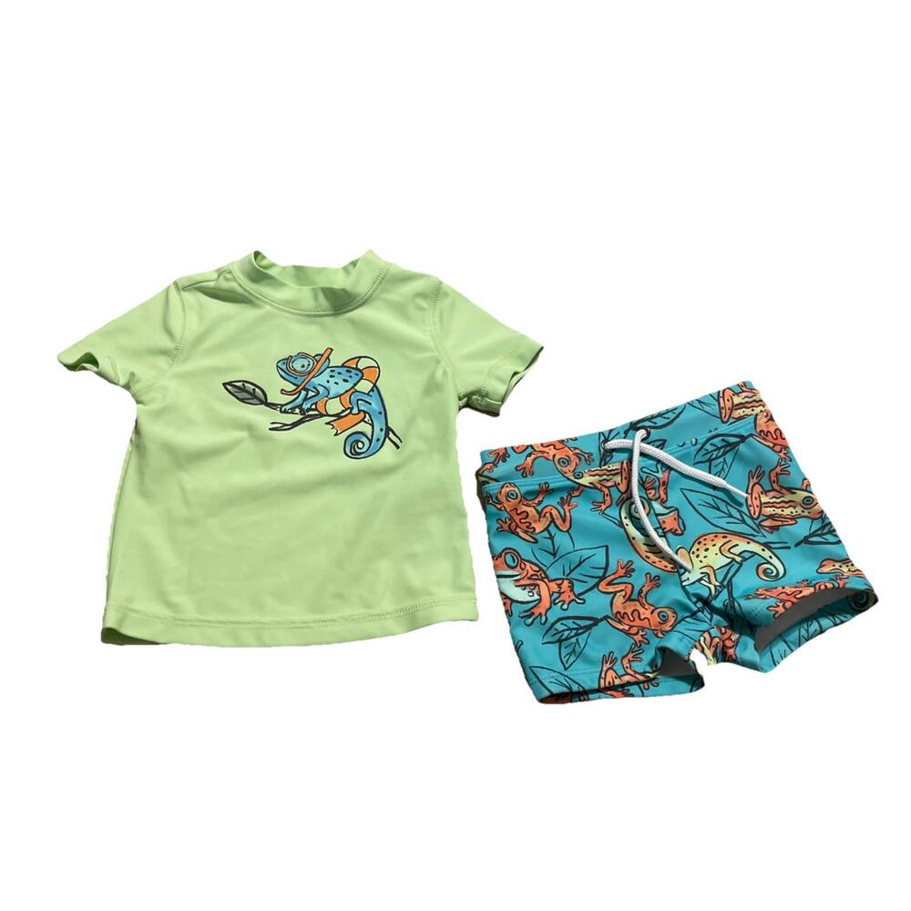 Boys‎ CARTER'S swimsuit set 6 month rash guard Gecko swim trunks H62